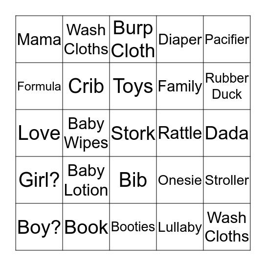 Charlotte's Baby Shower! Bingo Card