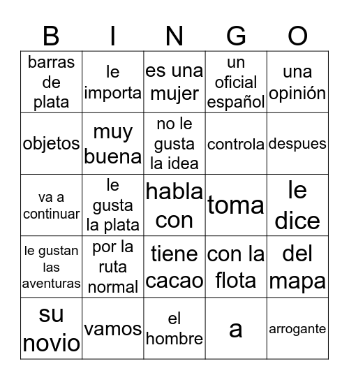 Piratas 1 - lado 2 Bingo Card