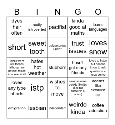 me bingo Card