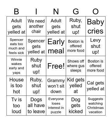 Aldred Family Bingo Card
