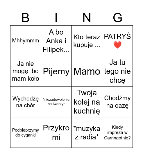 Zuza bingo Card