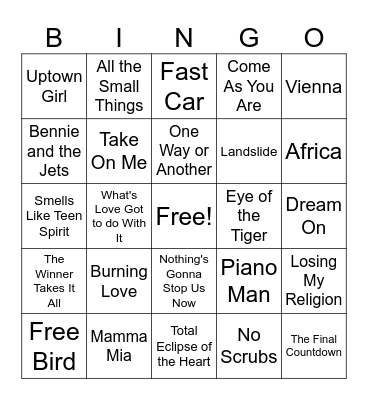 70's, 80's, 90's! Bingo Card
