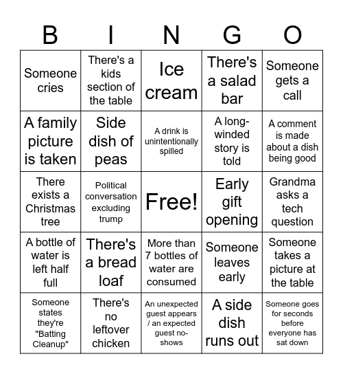 Christmas Dinner Bingo Card