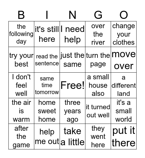 fluency phrases Bingo Card