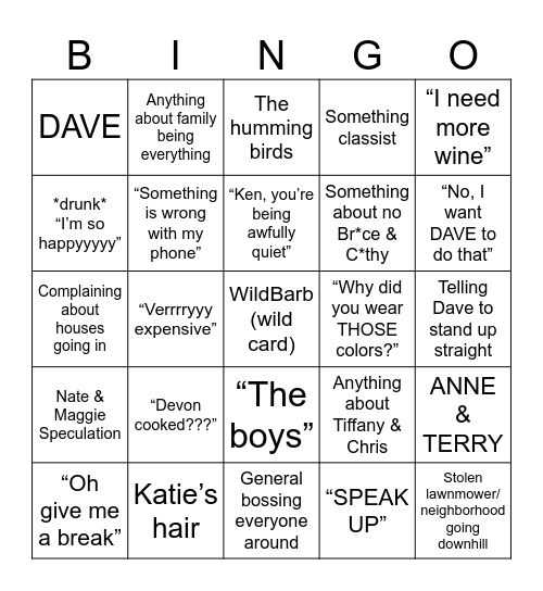 Barb Unhinged🎄 Bingo Card