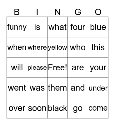 SIGHT WORDS 2 Bingo Card