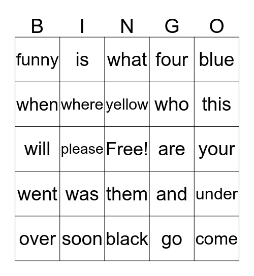 SIGHT WORDS 2 Bingo Card