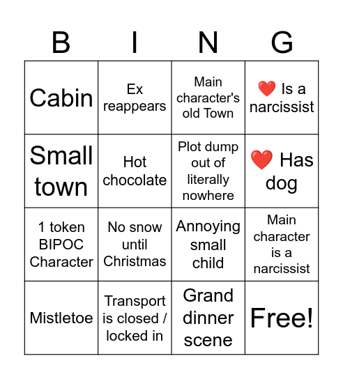 Hallmark Christmas Movie Bingo Card