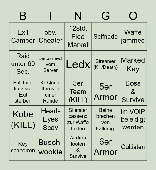 Tarkov Wipeday BINGO Card