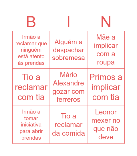 MC FAM Bingo Card
