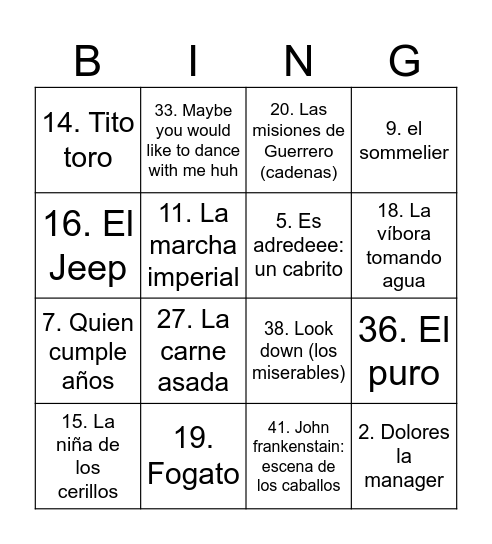 Untitled Bingo Card