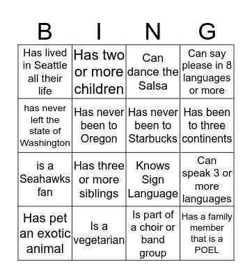 Getting to know POELs! Bingo Card