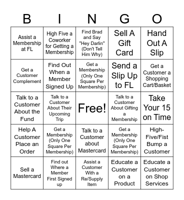 Membership Bingo Card