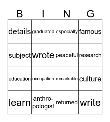 Level 2 Chapter 7 Bingo Card