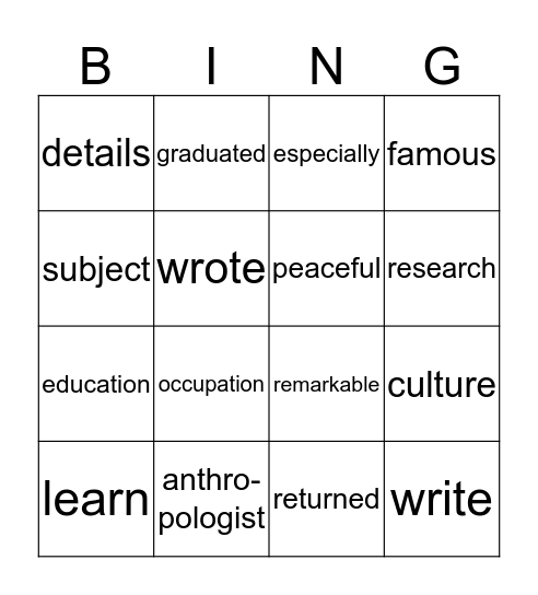 Level 2 Chapter 7 Bingo Card