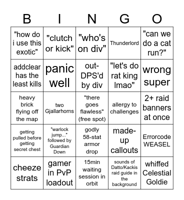 Density 2 raiding bingo Card