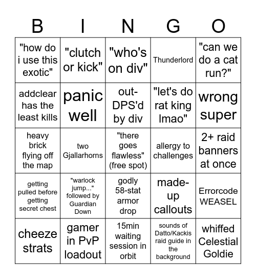 Density 2 raiding bingo Card