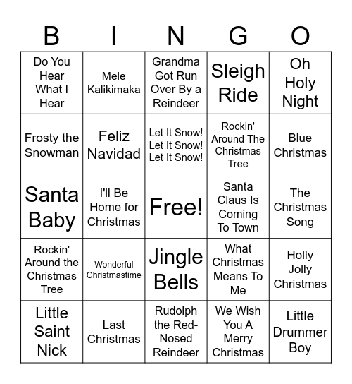 Music Bingo: Christmas Bingo Card