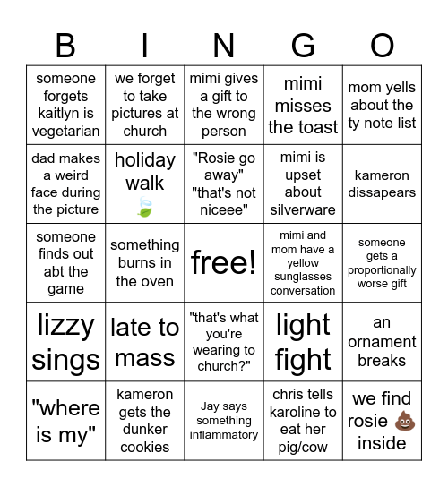 Secret Holiday Bingo Card