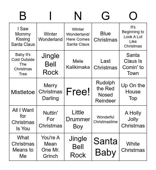 Music Bingo: Christmas Covers Bingo Card