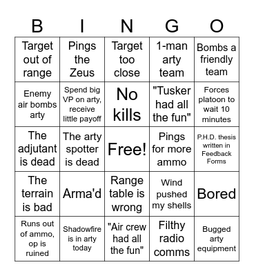 3rd Shock Army Artillery Bingo Card