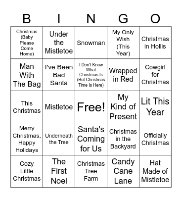 Music Bingo: Newer Christmas Songs Bingo Card