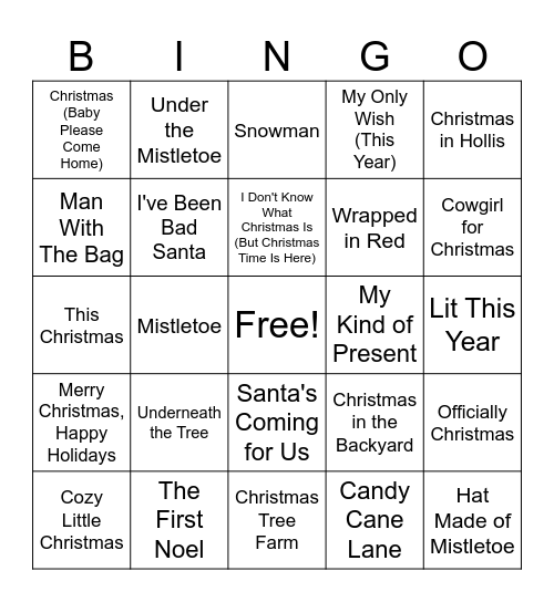 Music Bingo: Newer Christmas Songs Bingo Card