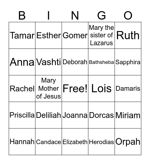 Women of the Bible Bingo Card