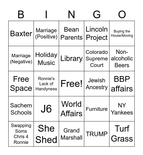 Mr D's Devine Inspirations Bingo Card