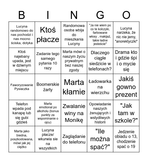 Święta z rodziną Bingo Card