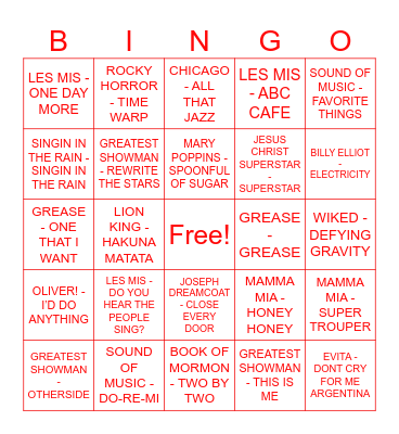 MUSICAL Bingo Card