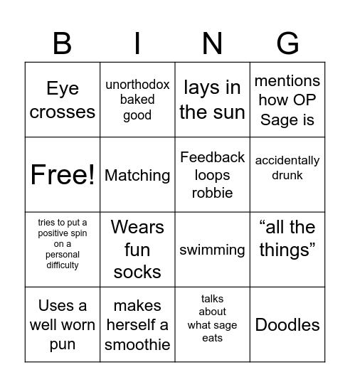 Amy Bingo Card