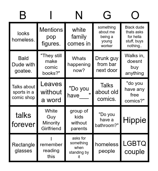 Comic Book Store Bingo Card