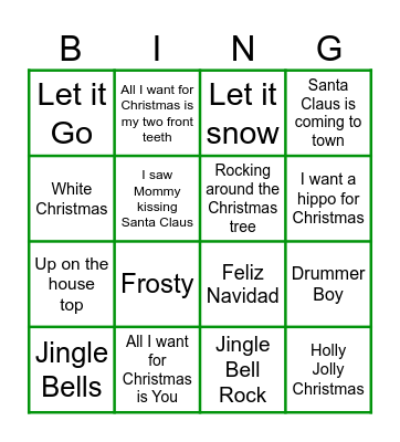 Christmas Songs Bingo Card