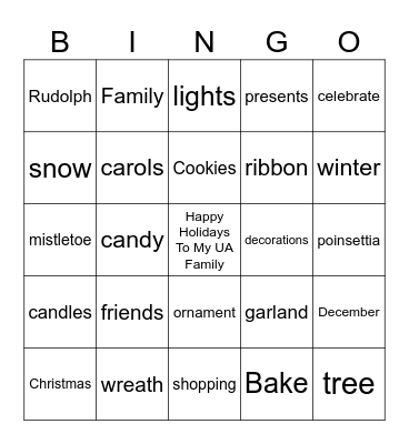 Happy Holidays UA Family Bingo Card