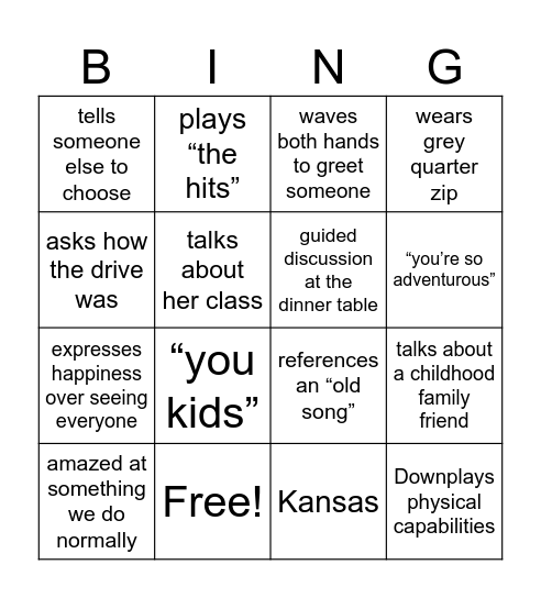 Shirley Bingo Card