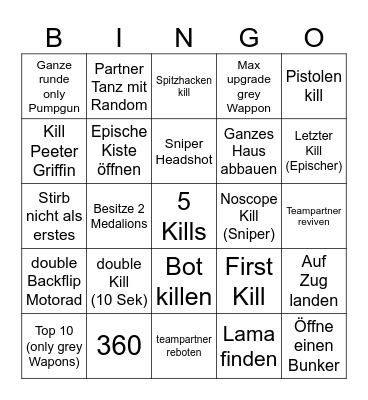 Fortnite Bingo Card