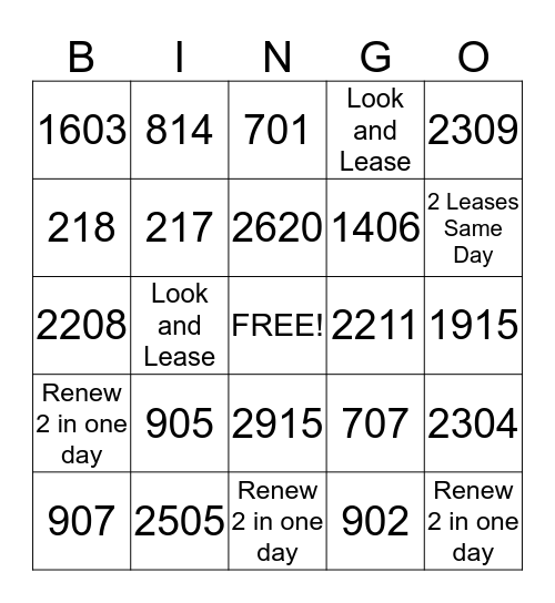 Carrington Cove  Bingo Card