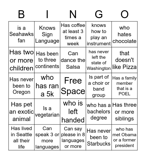 Find a POEL who.... Bingo Card