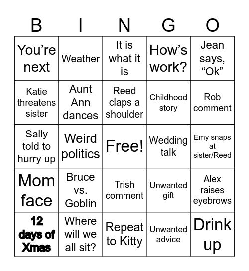 Christmas 2023 Bingo Card