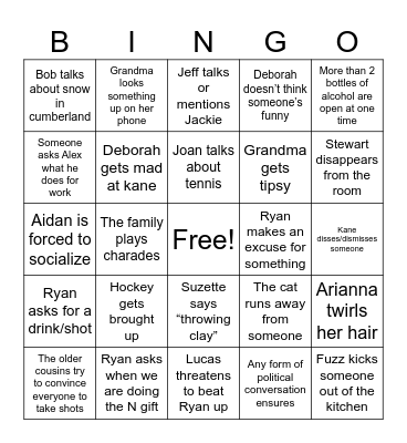 Family Christmas Bingo Card