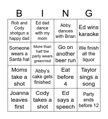 Christmas Party Bingo Card