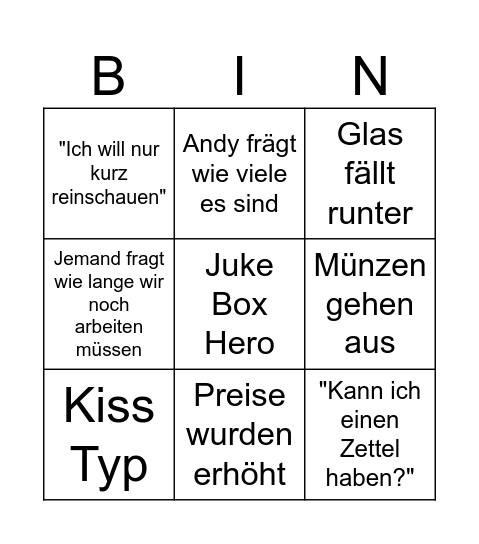 Andy Bingo Card