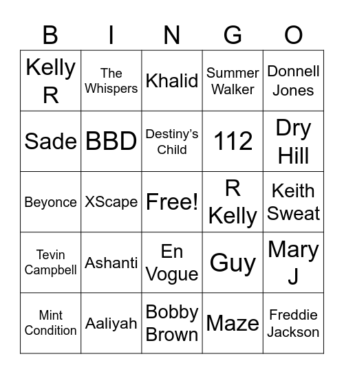 R&B Bingo Card