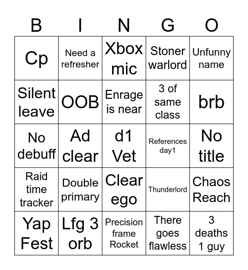 Untitled Bingo Card