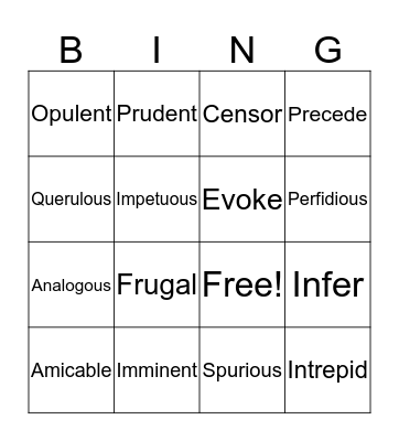 Vocabulary BINGO Card