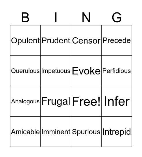 Vocabulary BINGO Card