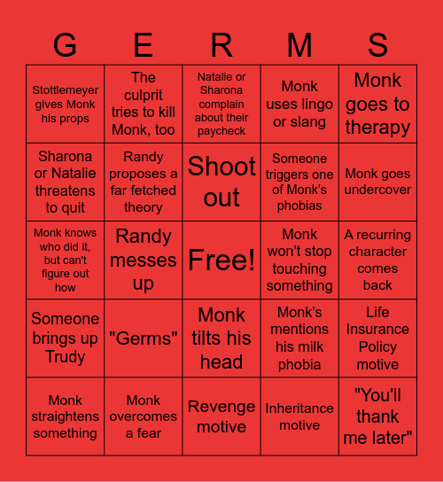 Monk Bingo Card