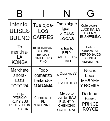 BINGO MUSICAL Bingo Card