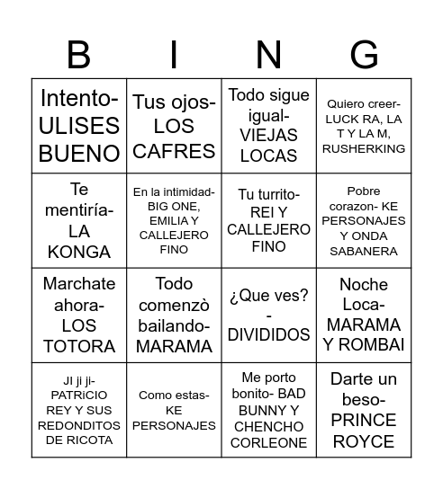 BINGO MUSICAL Bingo Card
